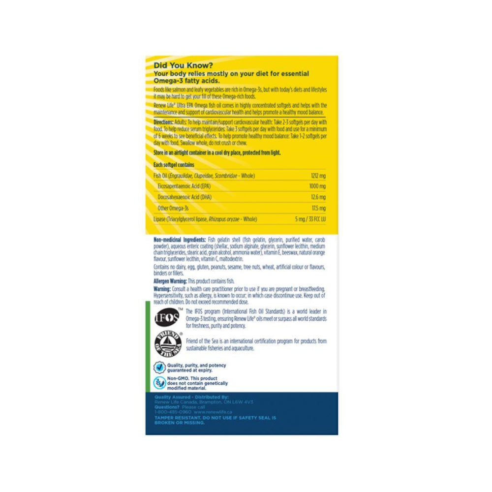 Renew Life Ultra EPA Norwegian Gold, Fish Oil and Omega 3’s - 30 softgels