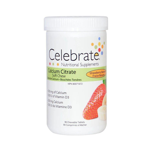 Celebrate Calcium Citrate 500mg Strawberry Banana 90 Soft Chews