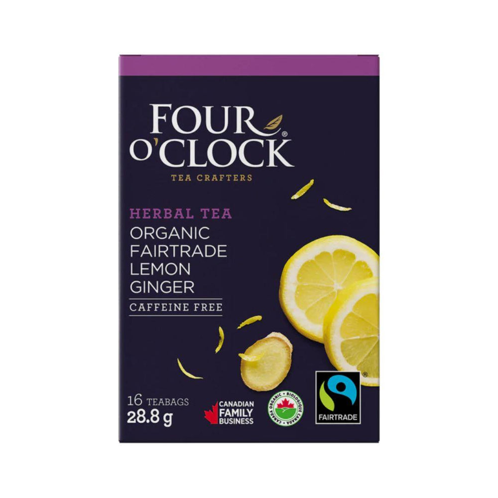 Four O'Clock Organic Fairtrade Lemon Ginger Herbal Tea (Caffeine Free) - 16 Tea Bags