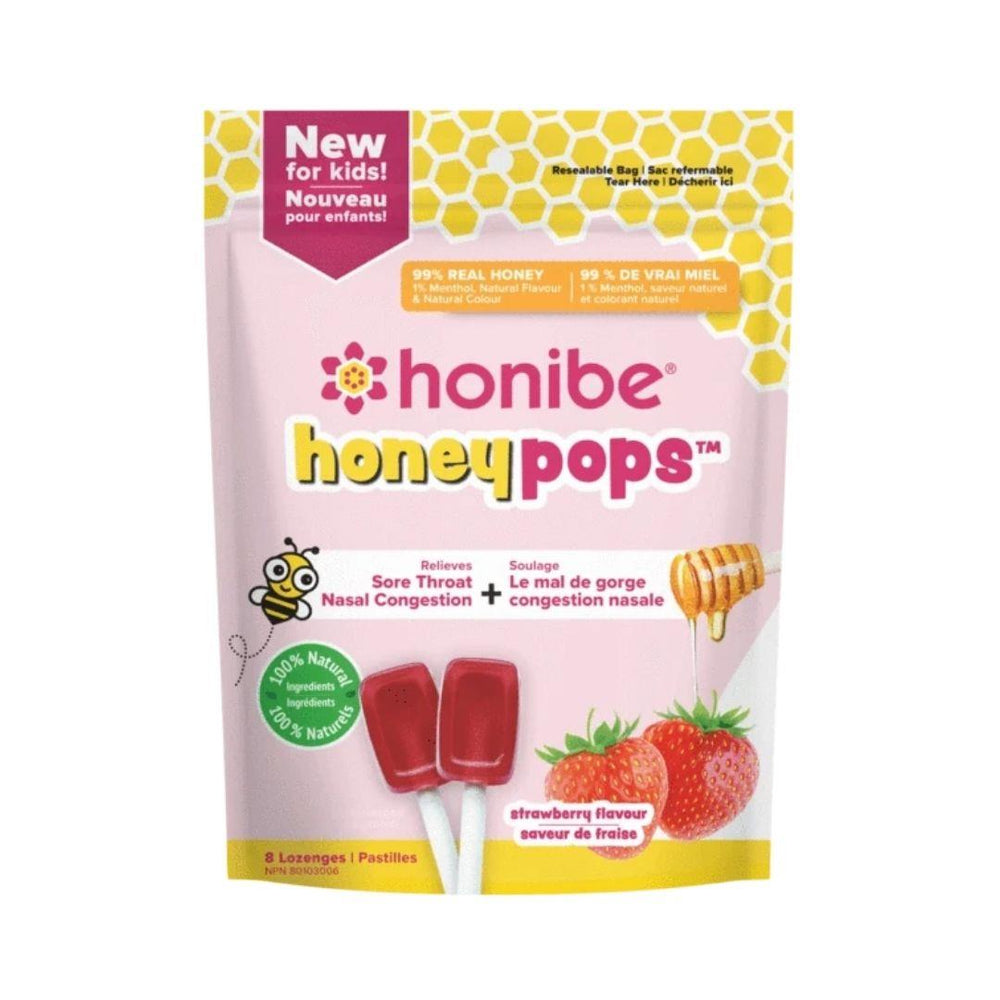 Honibe Honey Pops for Kids (Strawberry) - 8 Lozenges