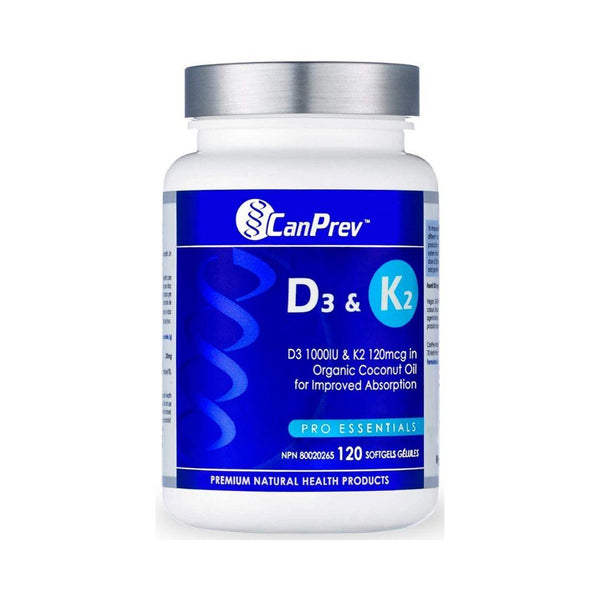 Canprev Vitamin D3 and MK-7 K2 120 Softgels Coconut Oil Base